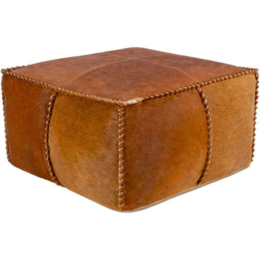 Surya Ranger Modern Hair On Hide Brown & Tan Leather Pouf Ottoman RGPF-001 - Image 3