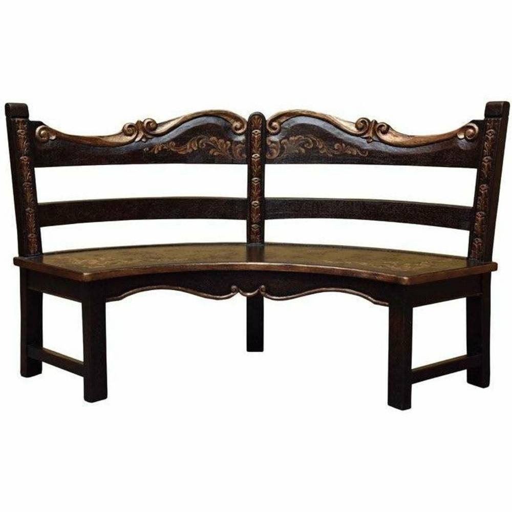 Casa Bonita Peruvian Hand-Painted Carved Wood Nonna Curved Bench - Image 1