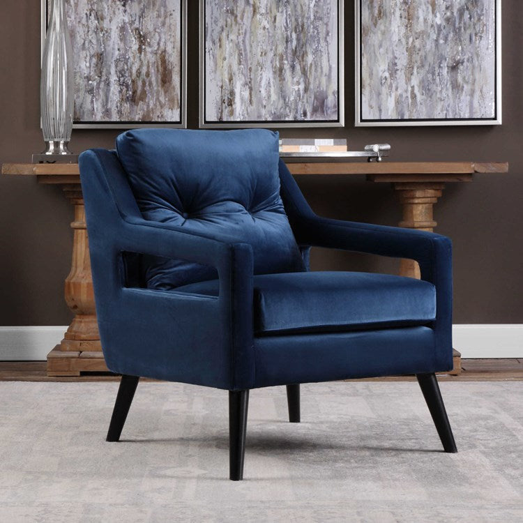 Uttermost O’Brian Ink Blue Velvet Contemporary Armchair - Image 3