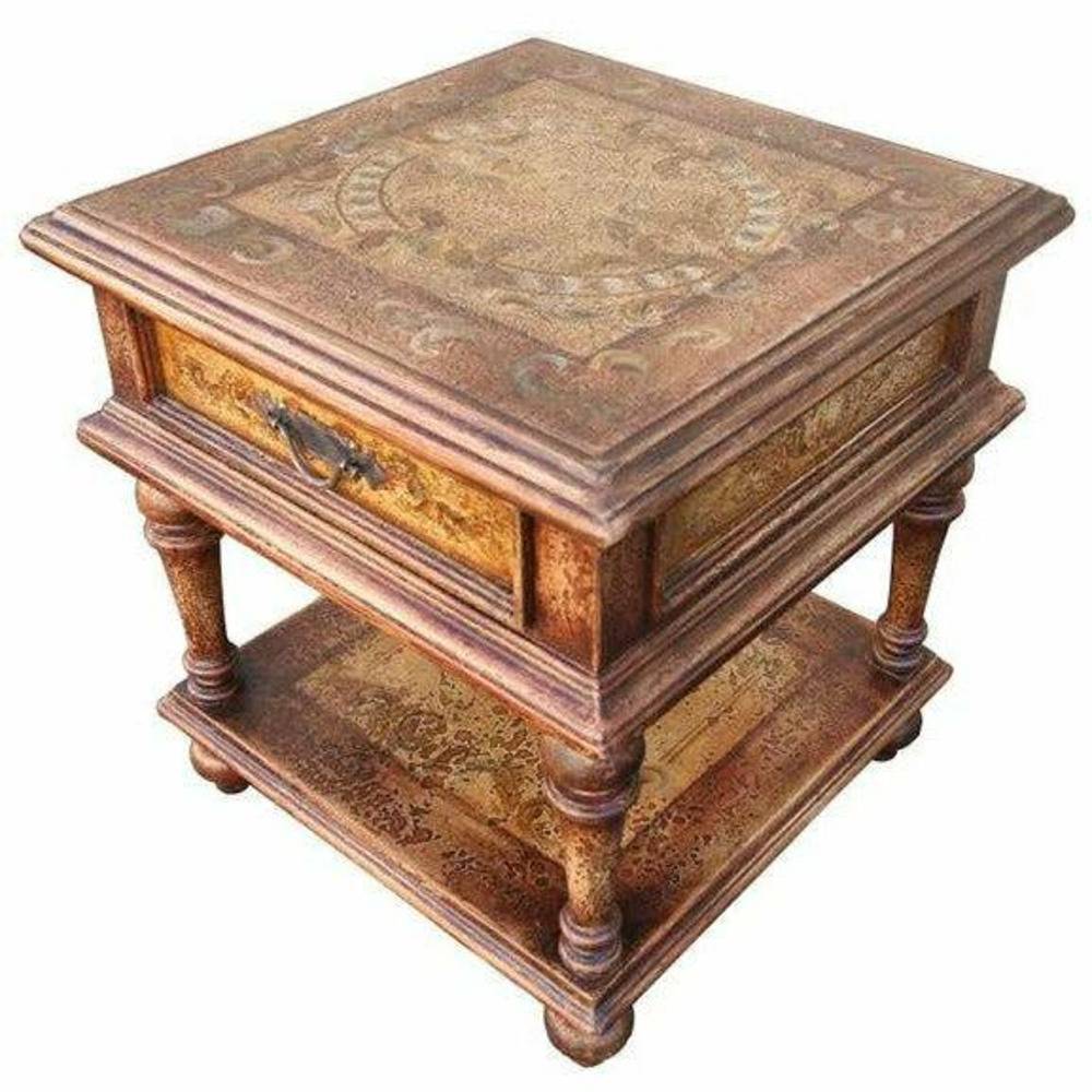 Casa Bonita Peruvian Hand-Painted Carved Wood Tuscany End Table - Image 1