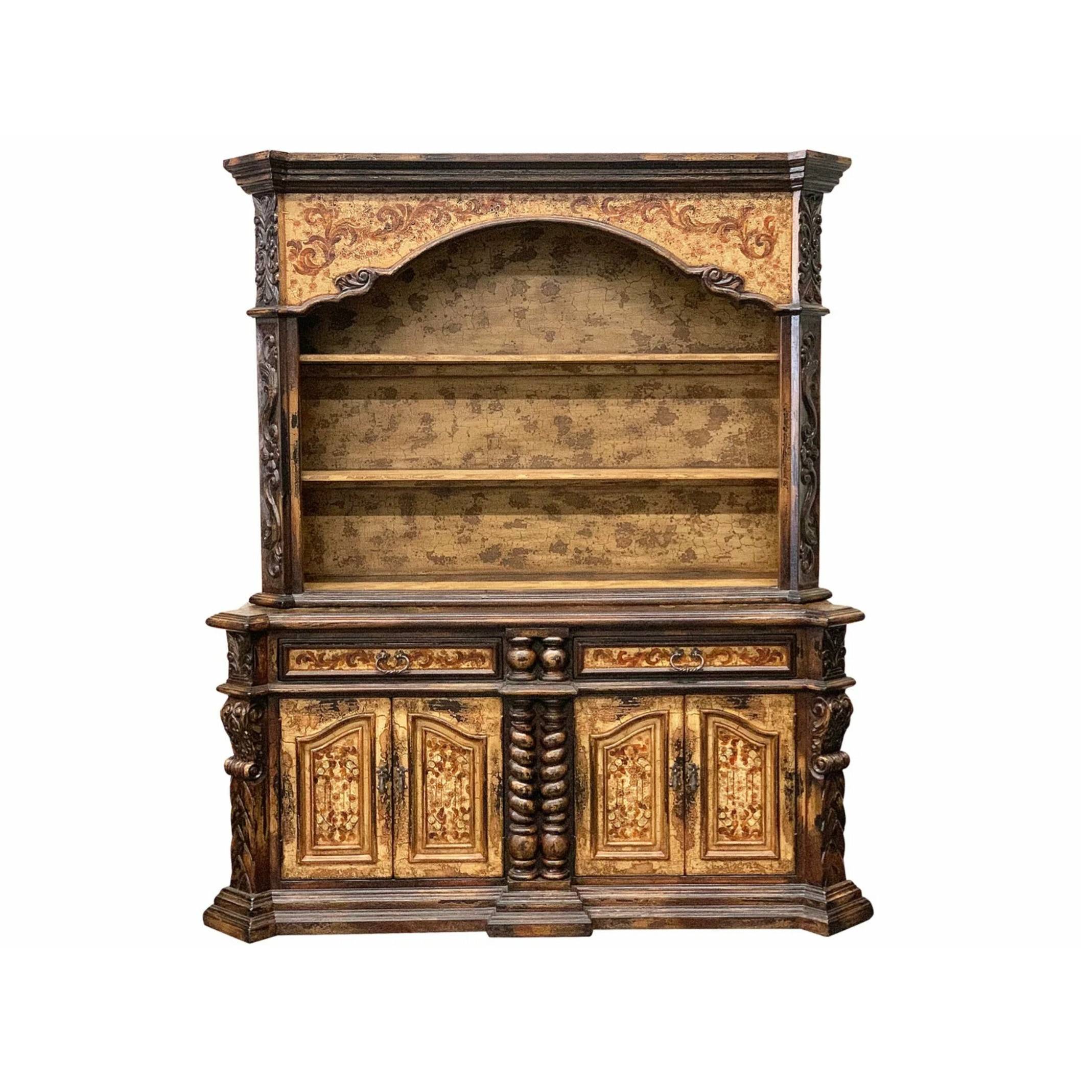 Casa Bonita Peruvian Hand-Painted Carved Wood Barcelona Buffet Hutch