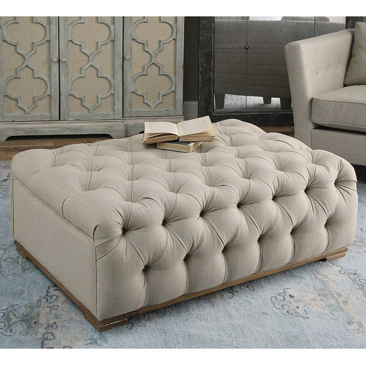 Uttermost Kaniel Plush Diamond Tufted Taupe Linen Ottoman
