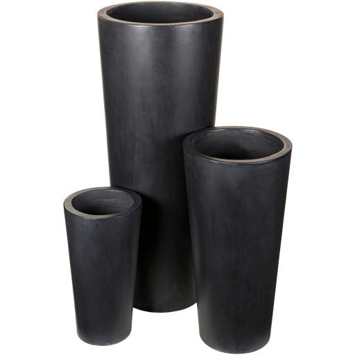 Surya Seastone Collection Modern Set of 3 Brushed Matte Black Concrete Outdoor Floor Vases SST-001 - Image 1