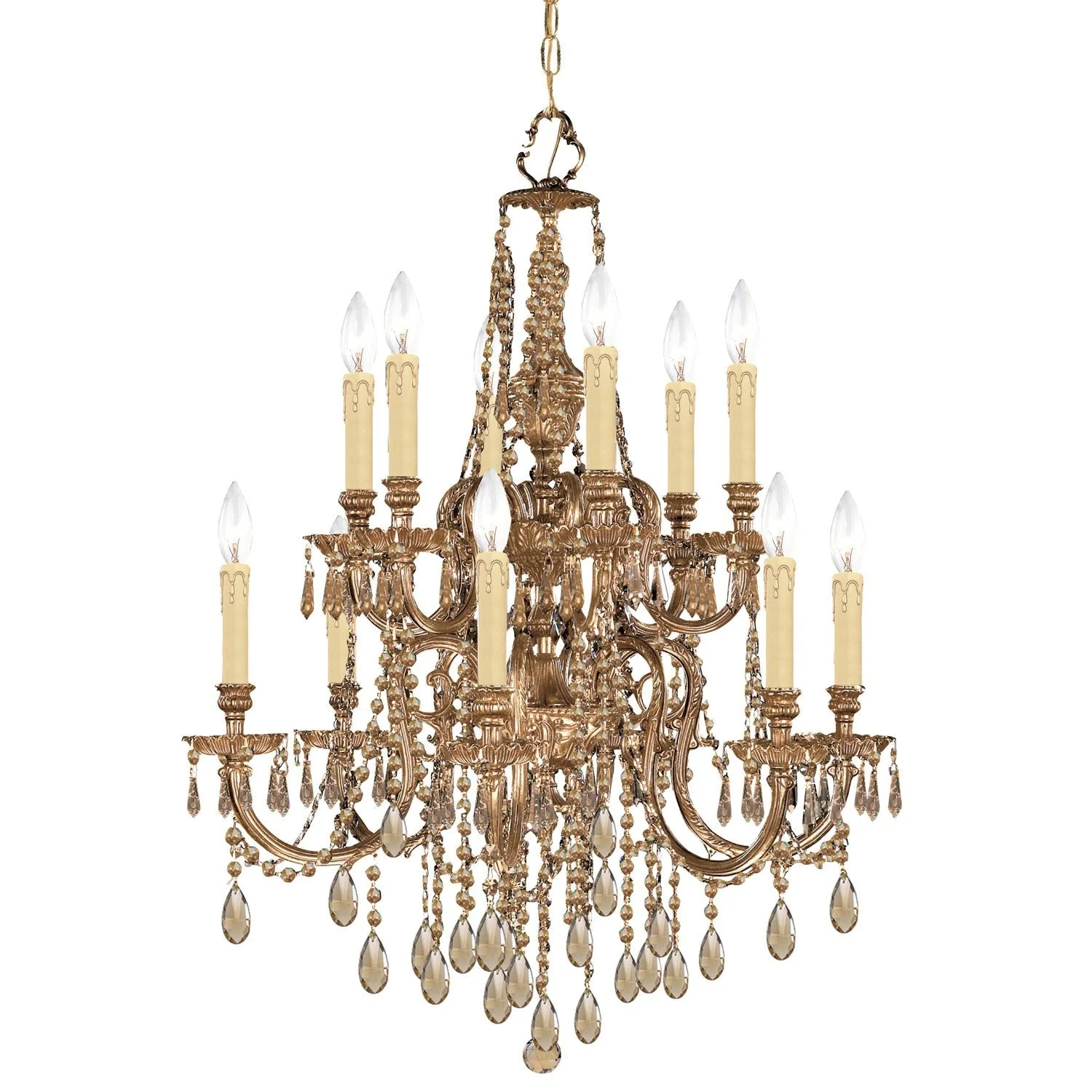 Olde Brass Golden Teak Two-Tier Chandelier - Image 1