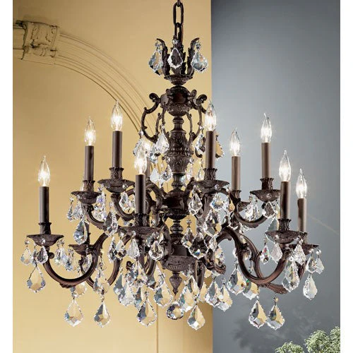 Aged Bronze Twelve-Light Chandelier - Image 1