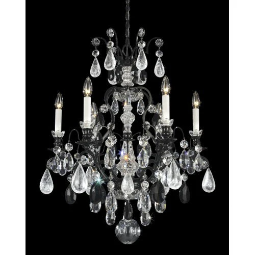 Renaissance Jet Black Seven-Light Jet Black Rock Crystal Chandelier, 23.5W x 27H x 23.5D - Image 1