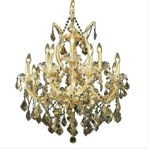 Gold Thirteen-Light 27-Inch Chandelier with Royal Cut Golden Teak Smoky Crystal - Image 1