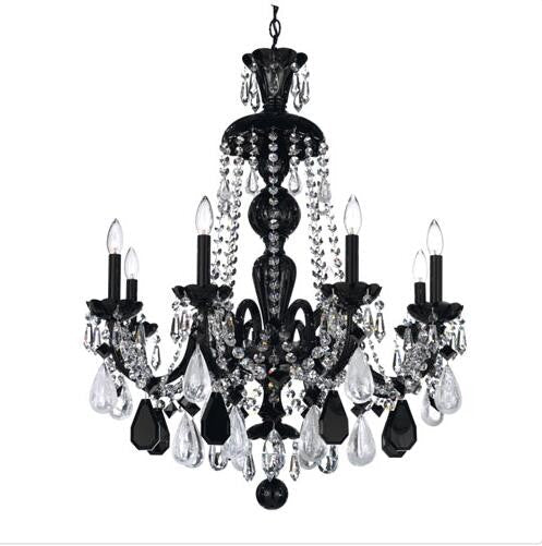 Black Eight-Light Jet Black Rock Crystal Chandelier, 28W x 35H x 28D - Image 1