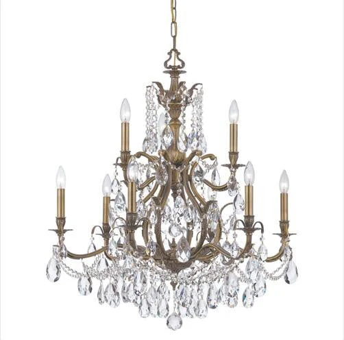 Brass Nine-Light Chandelier with Swarovski Elements - Image 1
