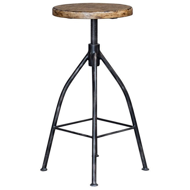 Uttermost Dalvin Driftwood Pub Stool With Industrial Iron Base - Image 2