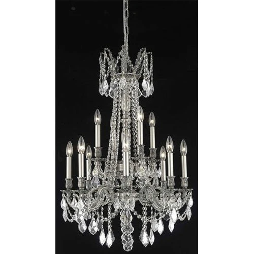 Pewter Twelve-Light Chandelier with Clear Royal Cut Crystals - Image 1
