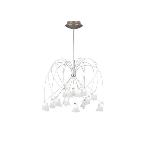 Nickel Fifteen-Light 44-Inch Chandelier with White Flight paper Shades - Image 1