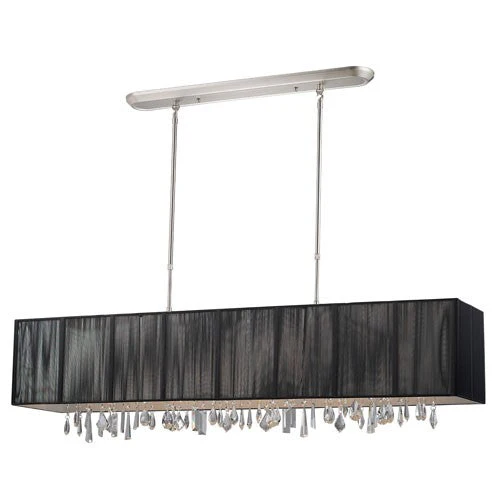 Brushed Nickel Five-Light 48-Inch Island Light with Black Shade and Crystals - Image 1
