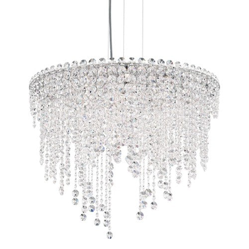 Stainless Steel Six-Light Round Short Pendant with Clear Heritage Crystal - Image 1