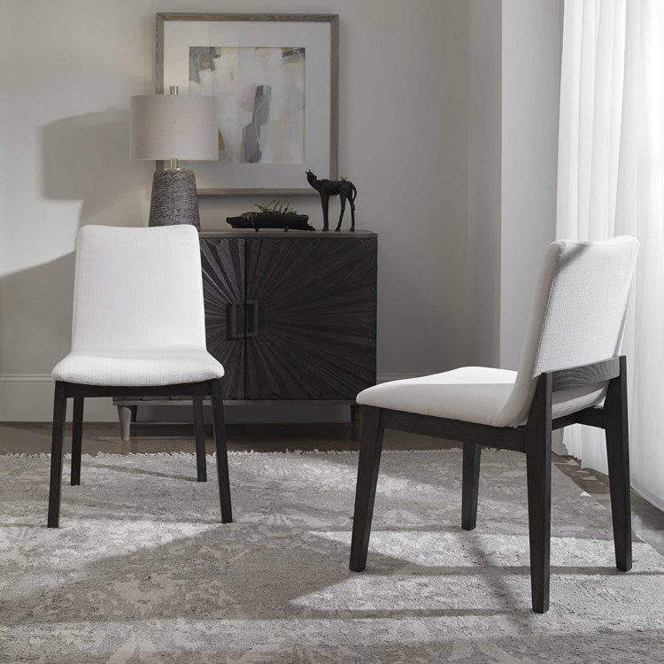Uttermost Delano White Performance Fabric Expresso Finish Wood Dining Chair Set of 2