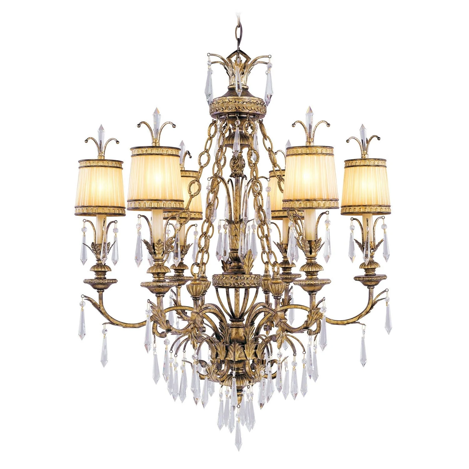 Vintage Gold Leaf Six-Light Chandelier - Image 1