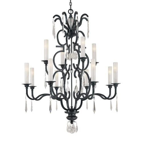 Castellina Aged Iron Twelve-Light Two-Tier Chandelier - Image 1