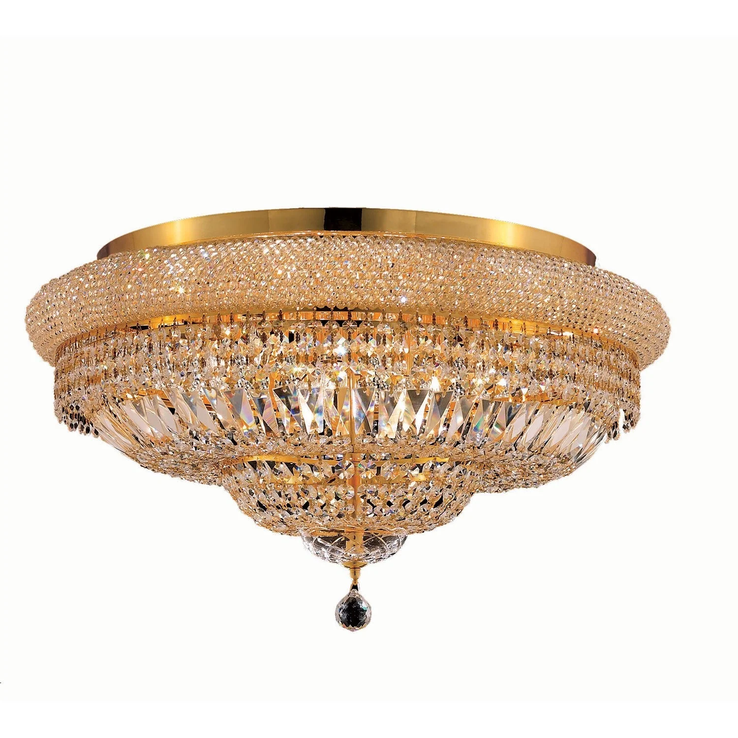 Primo Gold Fifteen-Light 28-Inch Flush Mount with Royal Cut Clear Crystal and Crystal Drop - Image 1