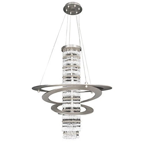 Brushed Nickel Five-Light Round Pendant with Firenze Clear Crystal - Image 1