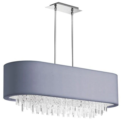 Eight Light Oval Crystal Pendant with Silver Lycra Shade - Image 1
