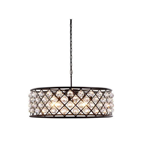 Madison Mocha Brown Eight-Light Pendant with Faceted Clear Crystals - Image 1