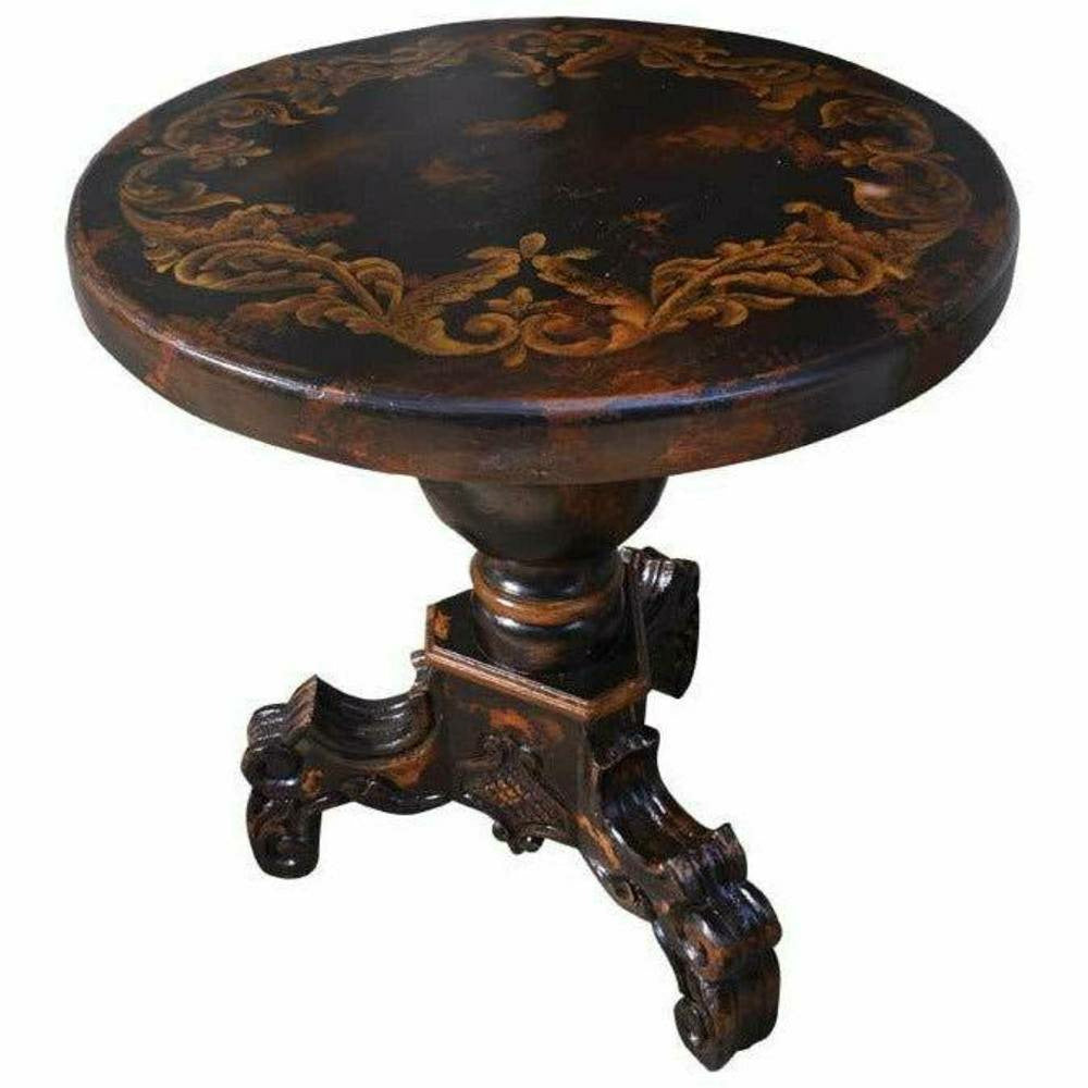 Casa Bonita Peruvian Hand-Painted Carved Wood Amalfi Round End Table - Image 1
