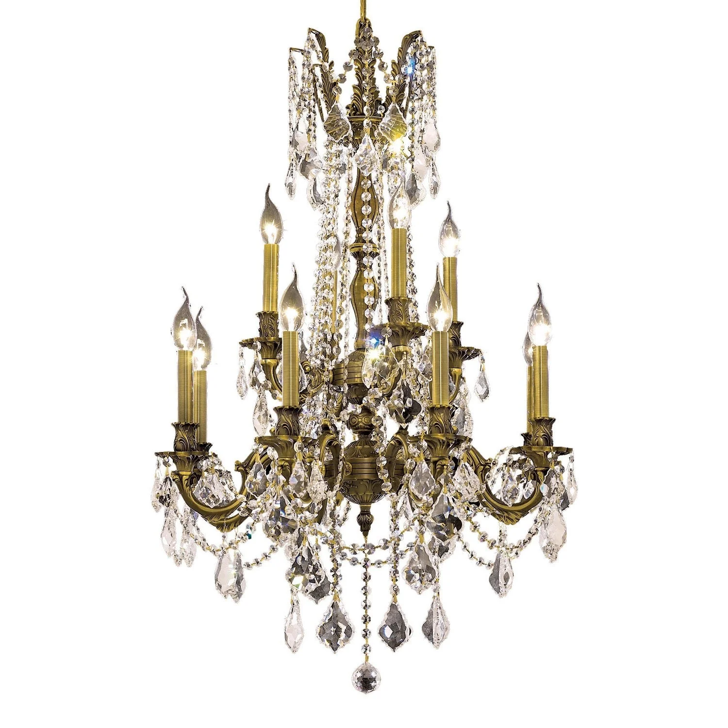 Bronze Twelve-Light 24-Inch Chandelier with Royal Cut Clear Crystal - Image 1