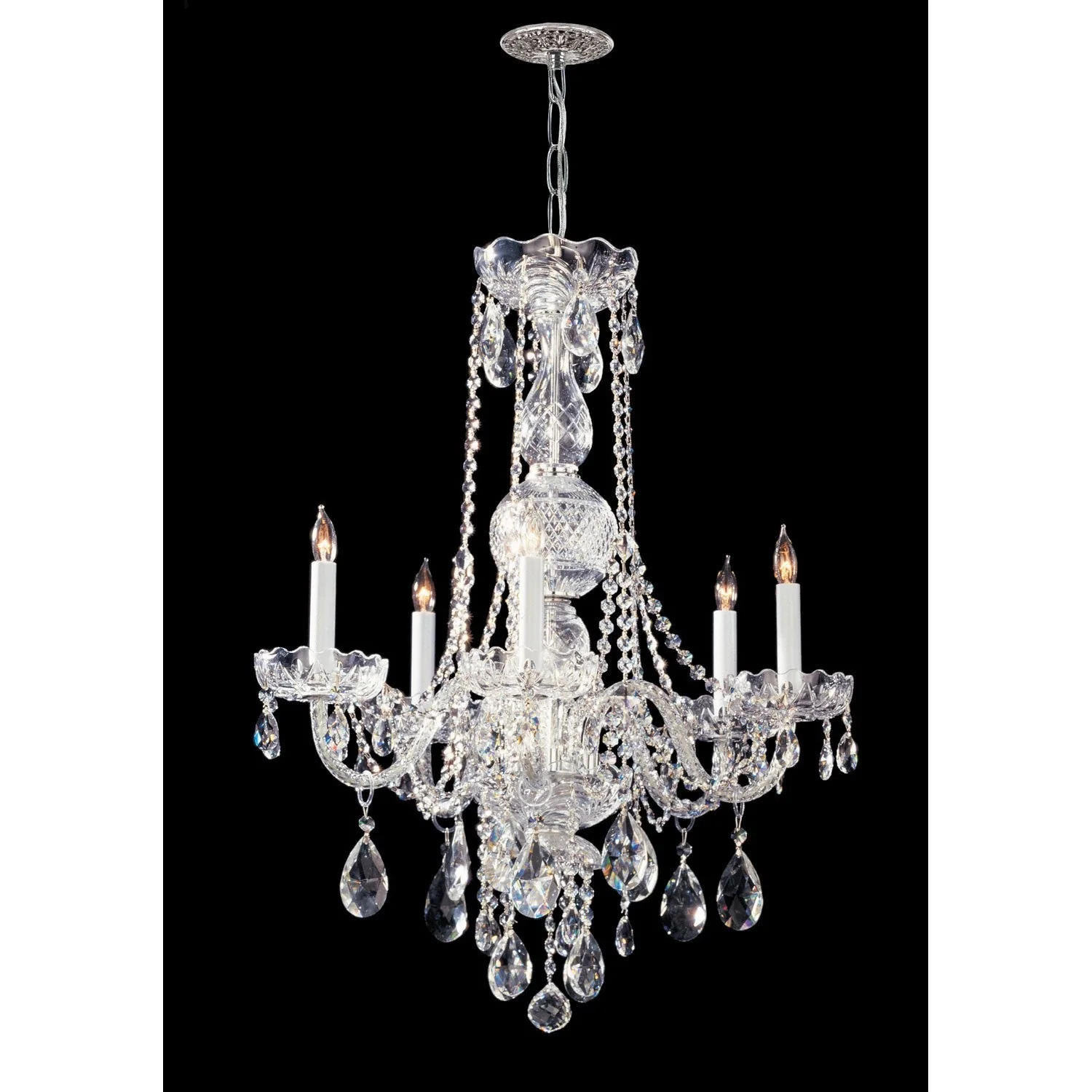 Group Traditional Crystal Polished Chrome Five-Light Chandelier with Swarovski Strass Crystal - Image 1