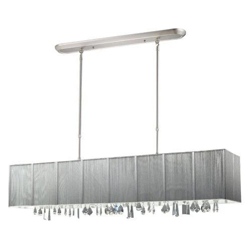 Brushed Nickel Five-Light 48-Inch Island Light with Silver Shade and Crystals - Image 1