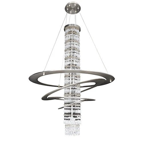 Brushed Nickel Seven-Light Round Pendant with Firenze Clear Crystal - Image 1