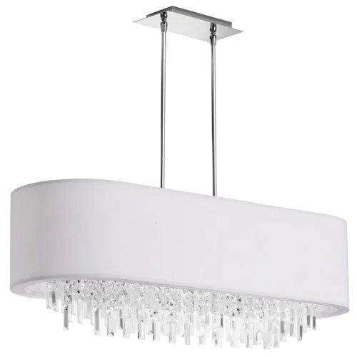 Eight Light Oval Crystal Pendant with White Lycra Shade - Image 1