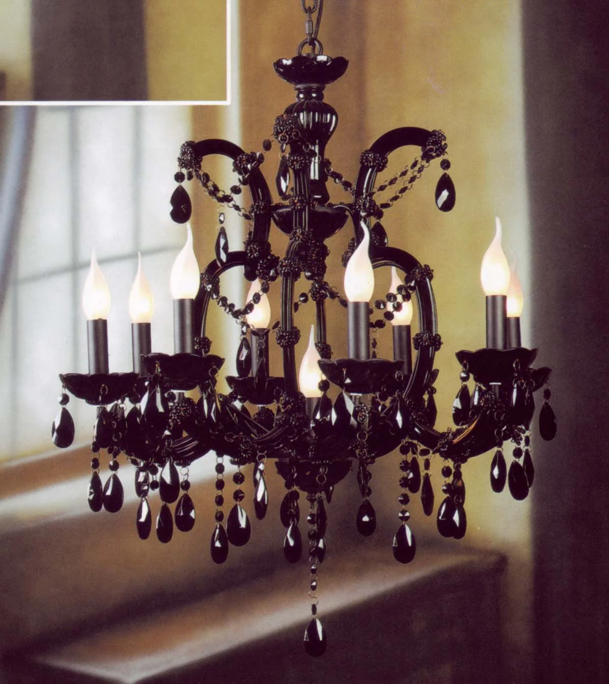 9 Lights Maria Theresa crystal chandelier dressed with black crystals in black finish - Image 1