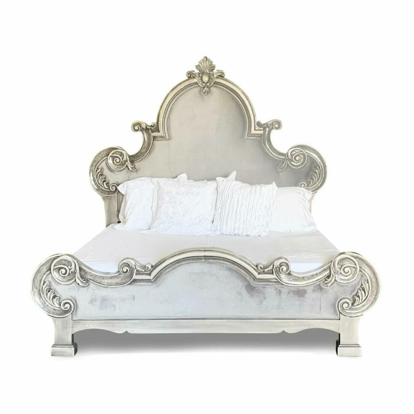 Casa Bonita Peruvian Hand-Painted Carved Wood and Linen Camila King Size Bed - Image 1