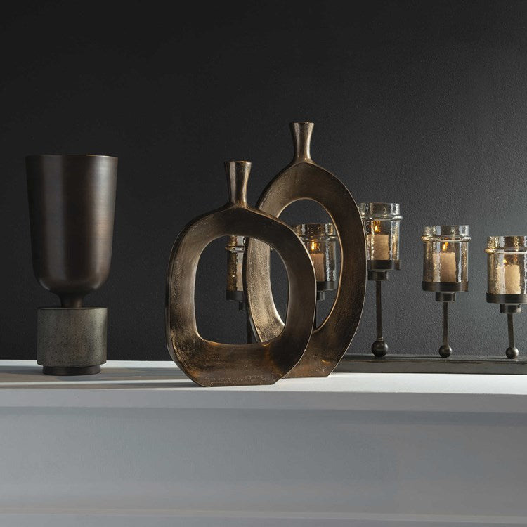 Uttermost Kyler Set of 2 Bronze Sculptural Vases - Image 3