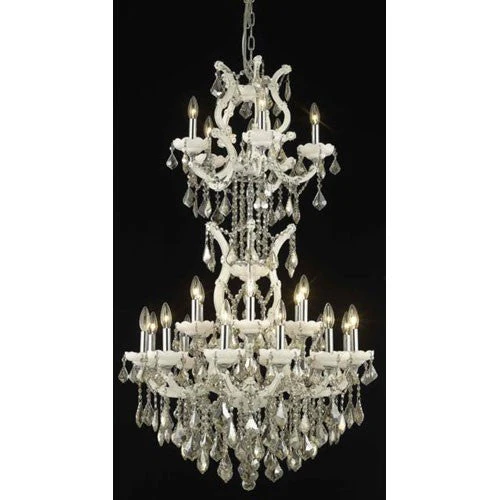 White Twenty-Five Light Chandelier with Golden Teak/Smoky Royal Cut Crystals - Image 1