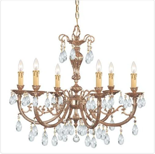 Brass Six-Light Chandelier with Swarovski Spectra Crystal - Image 1