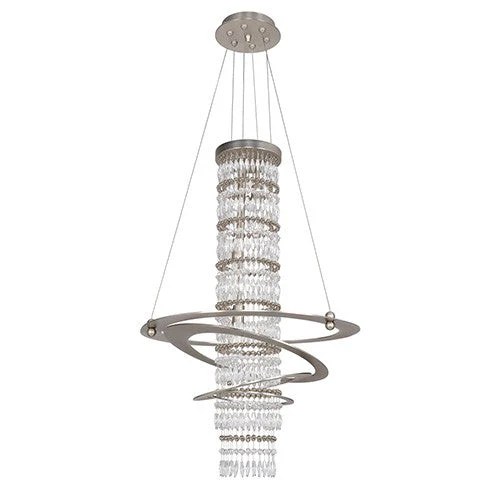 Brushed Nickel Three-Light Round Pendant with Firenze Clear Crystal - Image 1