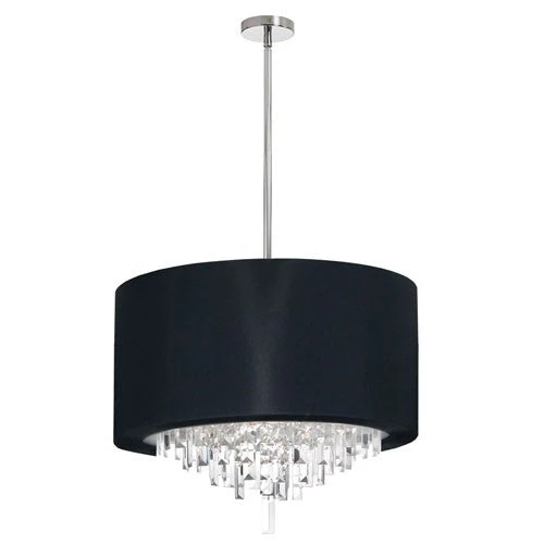 Six Light Crystal Pendant with Black Lycra Drum Shade - Image 1