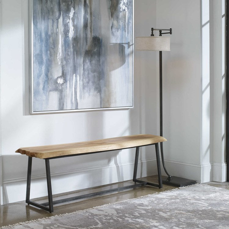 Uttermost Laurel Live Edge Rustic Modern Wood Aged Steel Bench
