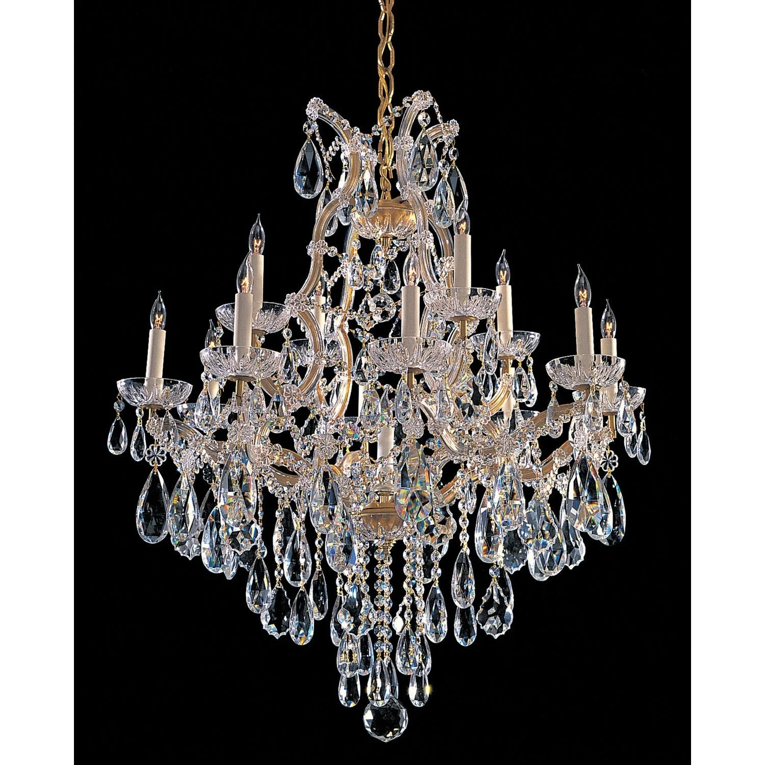 Gold Thirteen-Light Chandelier with Swarovski Spectra Crystal - Image 1