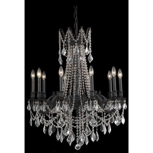 Dark Bronze Ten-Light Chandelier with Clear Royal Cut Crystals - Image 1