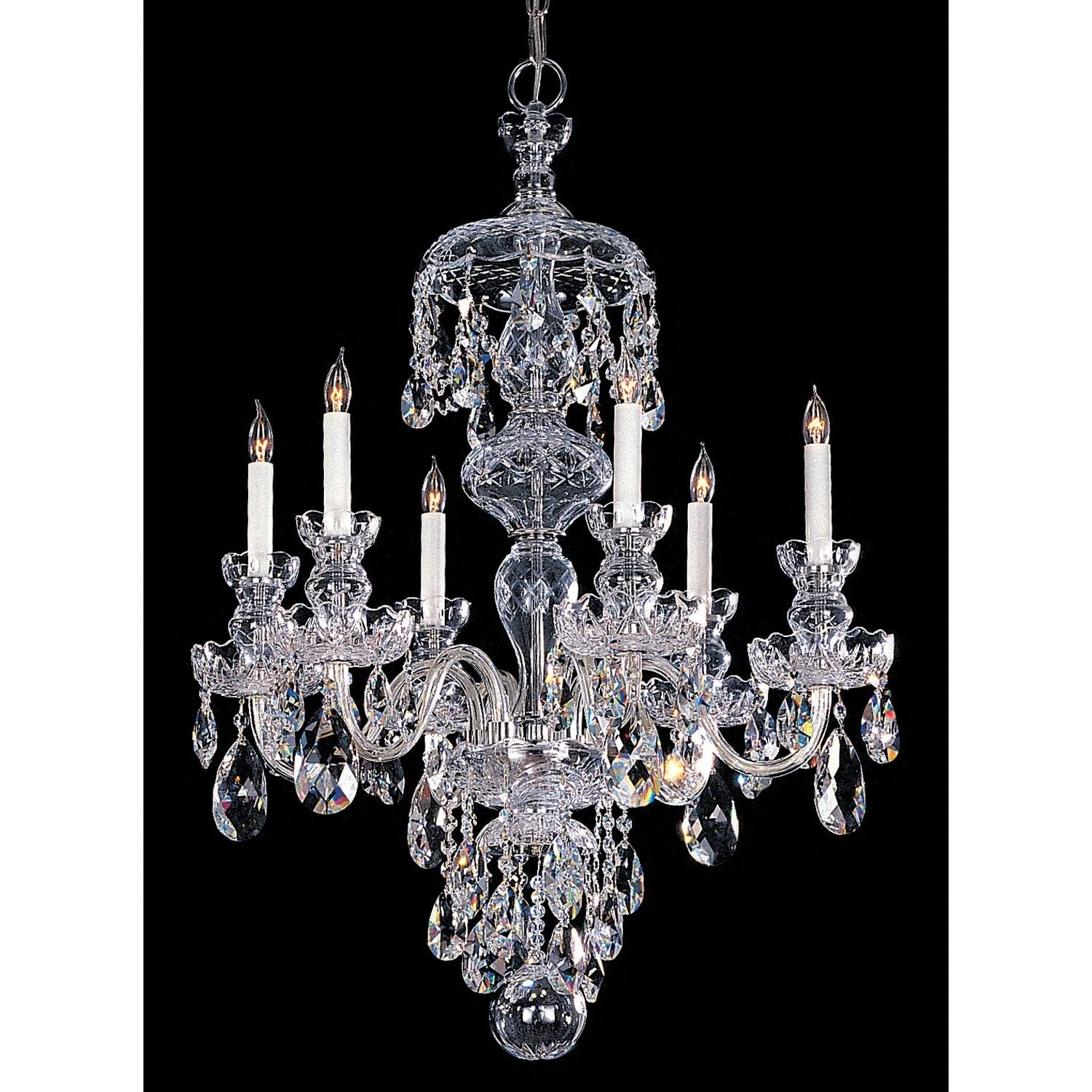Group Traditional Crystal Swarovski Strass Crystal Polished Chrome Six-Light Chandelier - Image 1