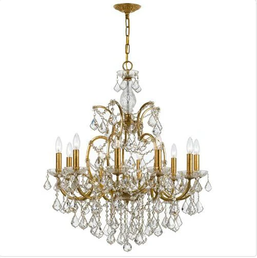 Gold 32-Inch 10-Light Chandelier with Clear Crystal - Image 1