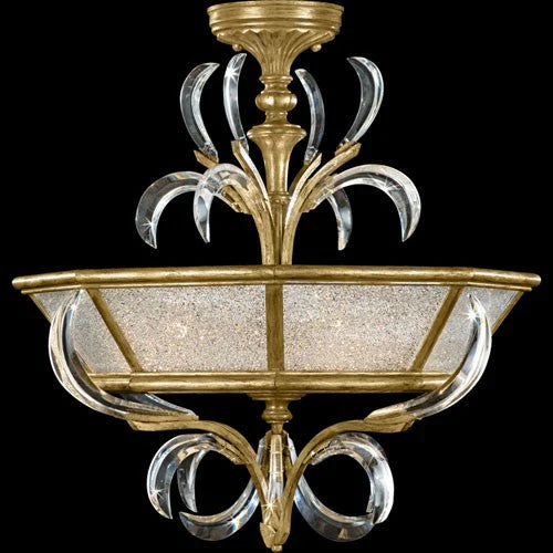 Fine Art Lamps Beveled Arcs Three-Light Semi-Flush Mount in Muted Gold Leaf Finish - Image 1