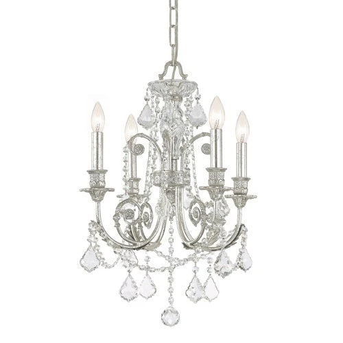 Olde Silver Four-Light Chandelier with Hand Polished Crystal - Image 1