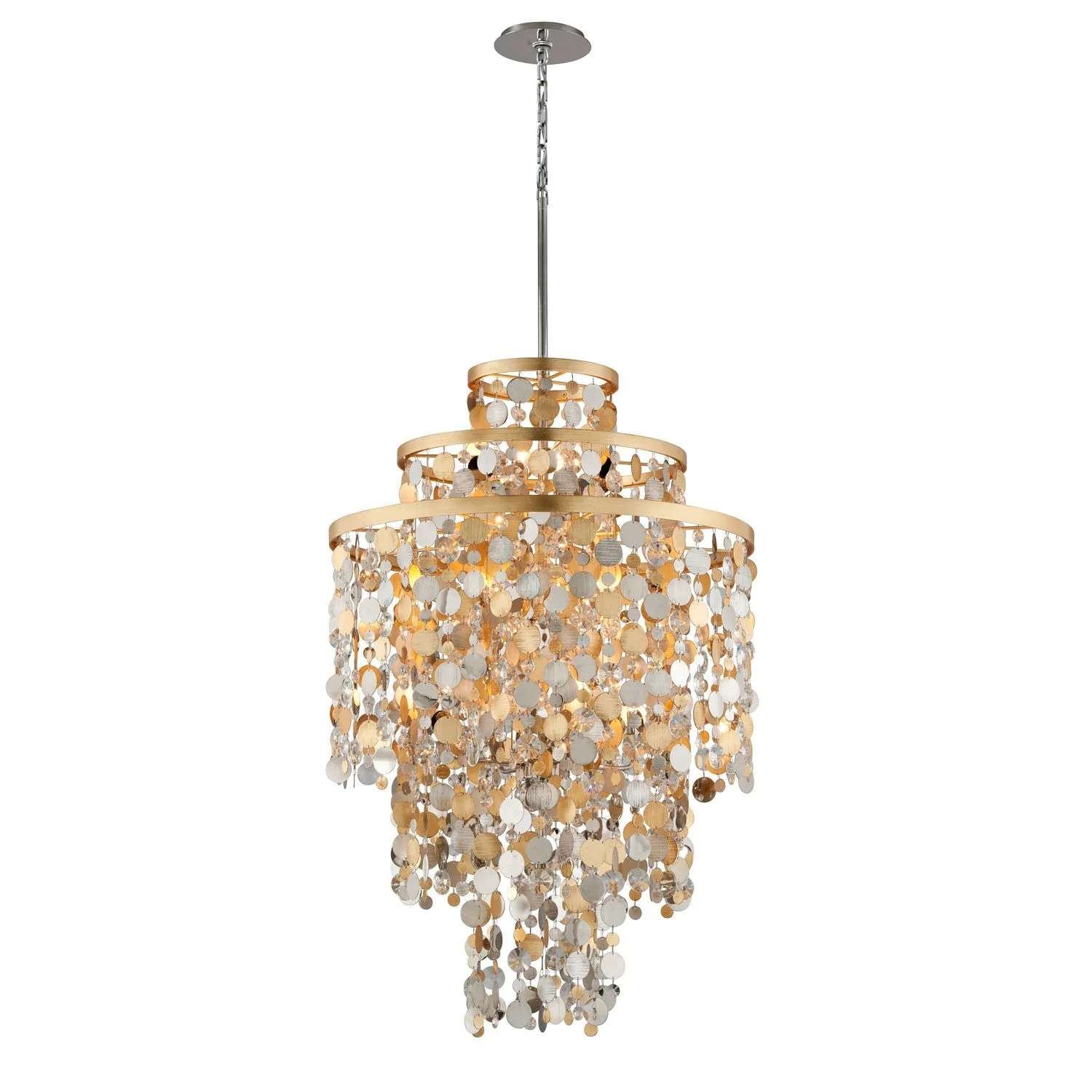 Gold and Silver Leaf Eleven-Light Pendant - Image 1