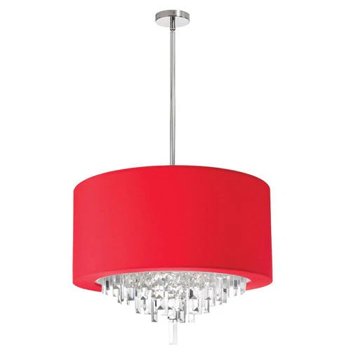 Six Light Crystal Pendant with Red Lycra Drum Shade - Image 1