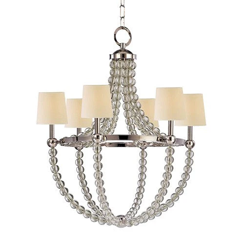 Nickel Six-Light Chandelier with Cream Shade - Image 1