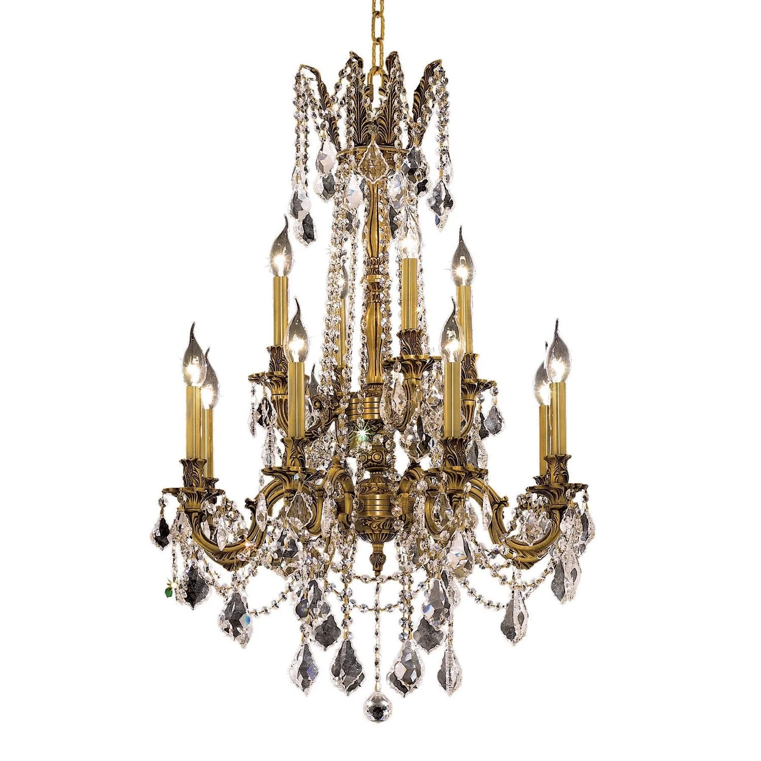 French Gold Twelve-Light 24-Inch Chandelier with Royal Cut Clear Crystal - Image 1