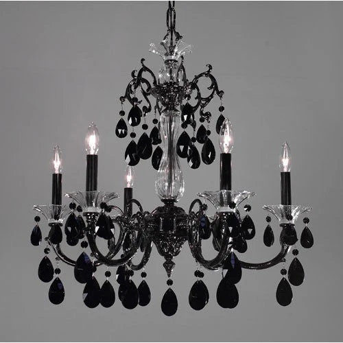 Via Lombardi Ebony Pearl Six-Light Chandelier with Black Crystal Accents - Image 1